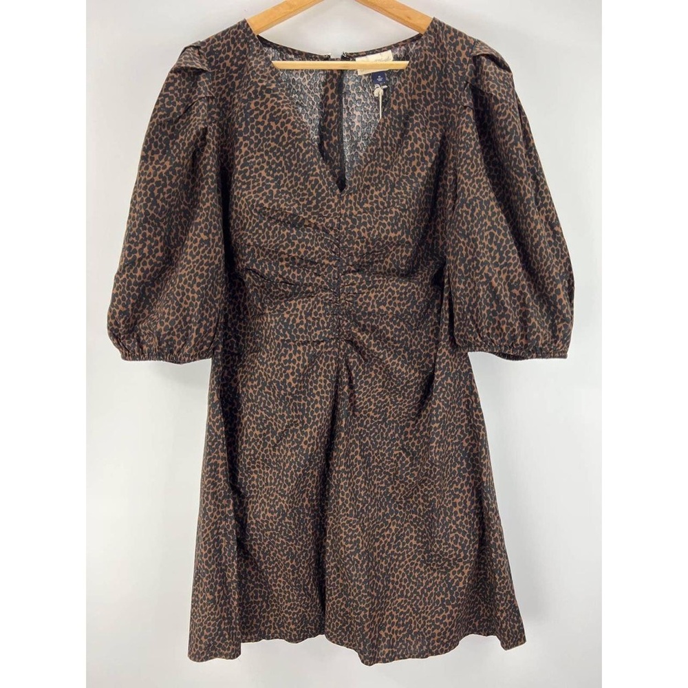 Universal Thread Animal Print Mini Dress Ruched front big puff sleeves SZ 4 NWT